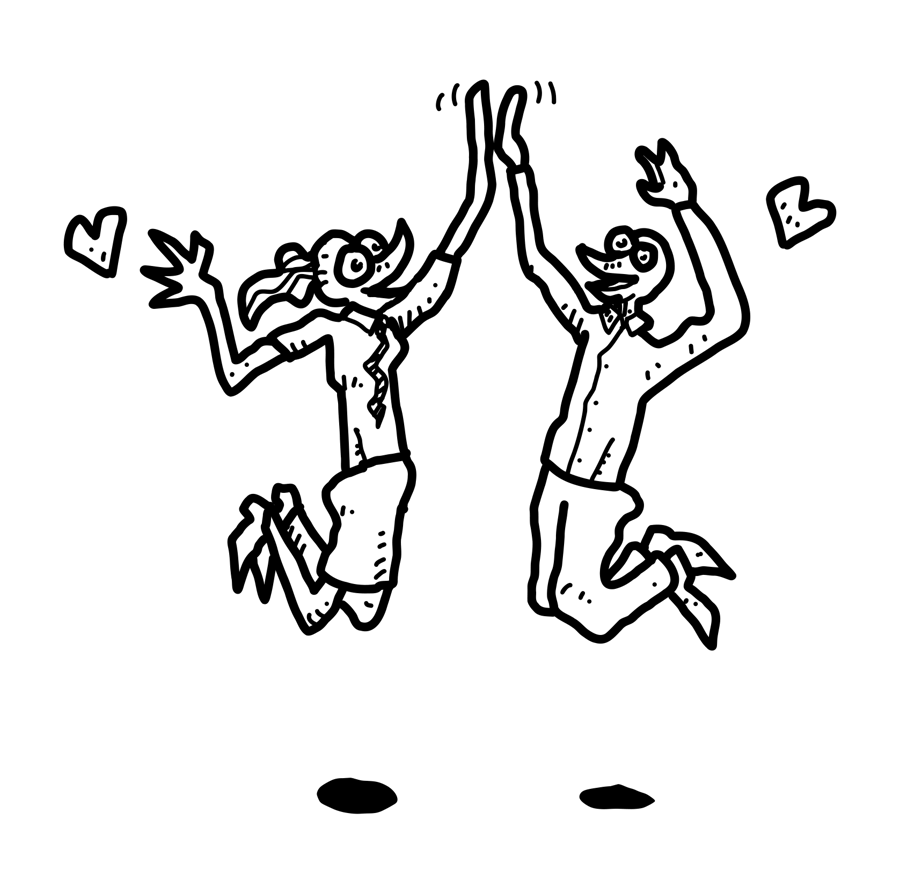 Illustration of two people celebrating with a high five, representing positive feedback, successful security awareness training, and employee engagement.