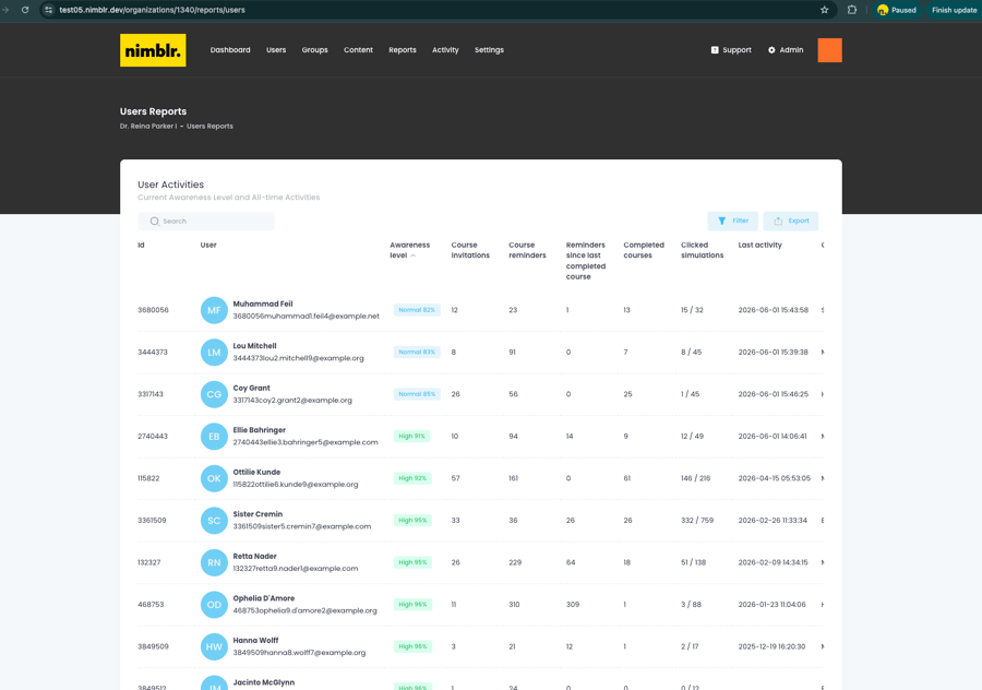 Screenshot Nimblr list of users