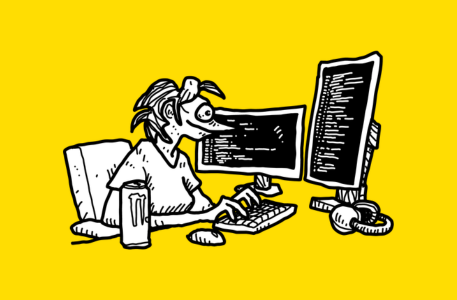 Illustration of a cybersecurity analyst monitoring computer systems.