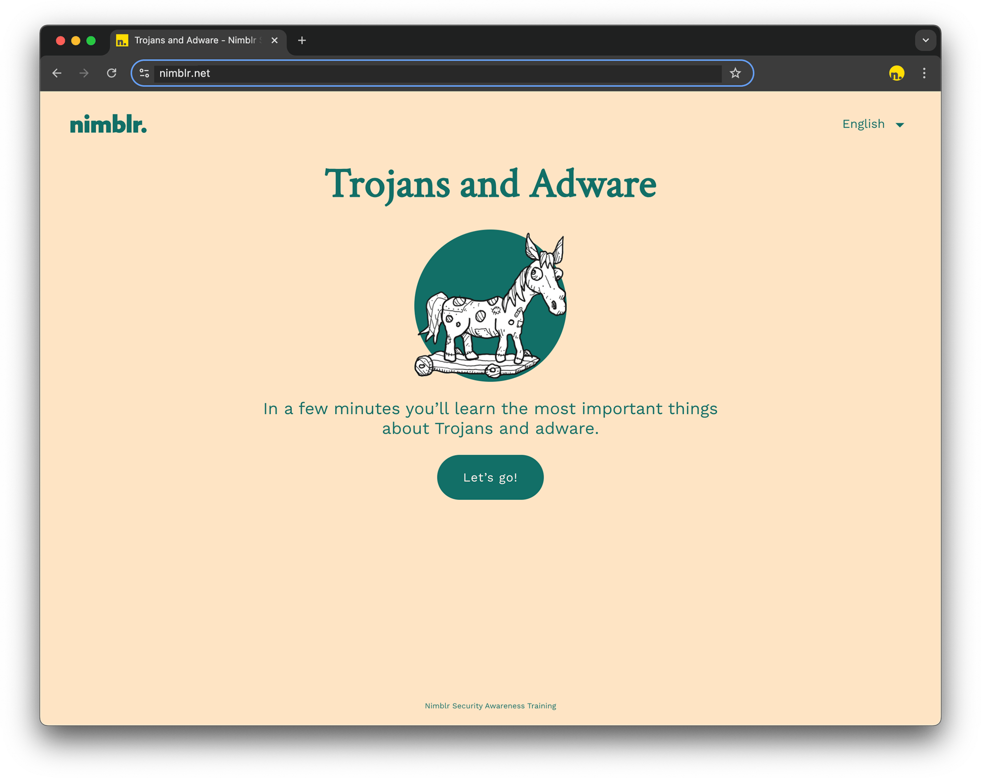 Screenshot from a Nimblr micro course in English about Trojans and adware. Screenshot from a Nimblr micro course in English about Trojans and adware.