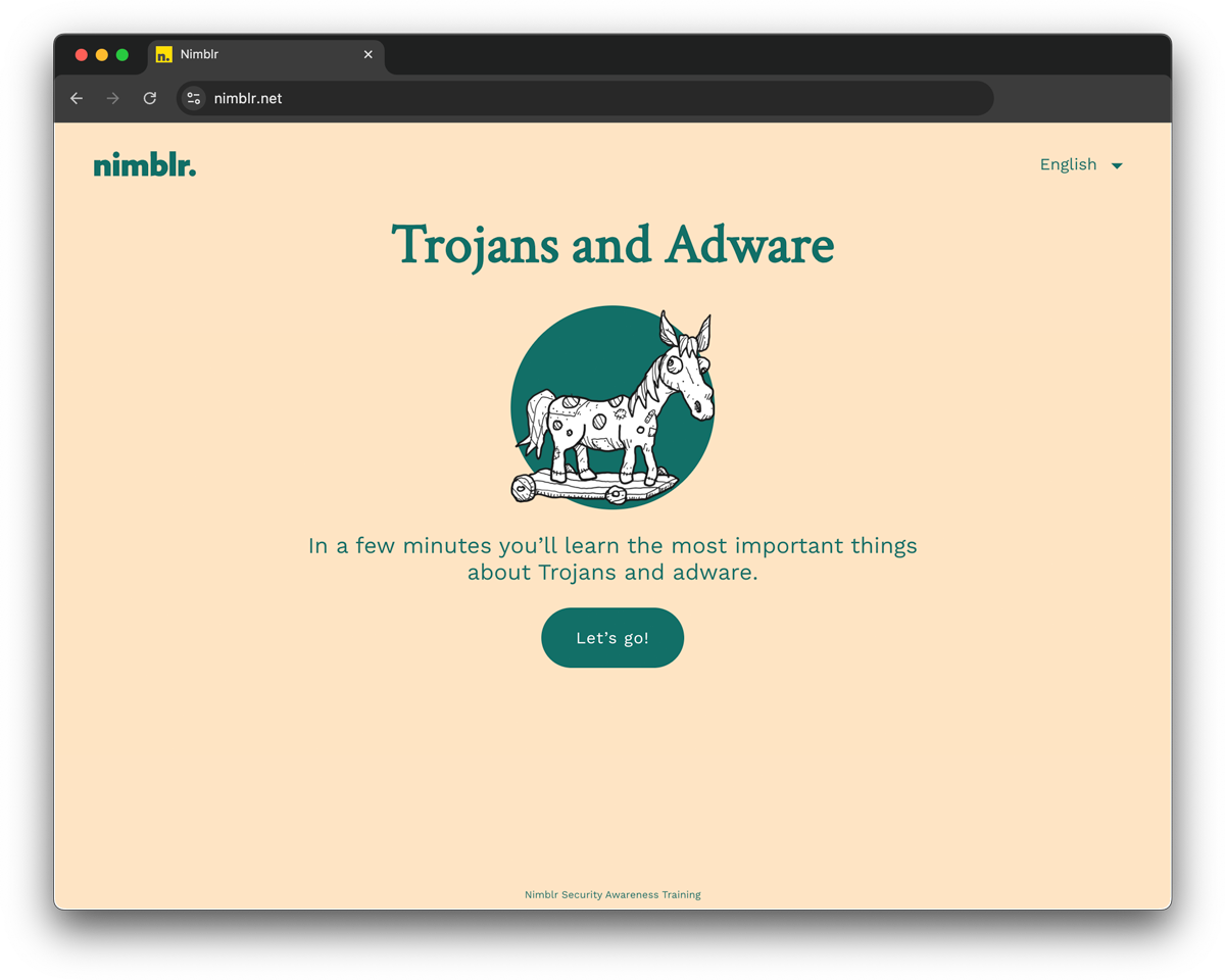 Screenshot from Nimblr microtraining course about Trojans and adware.