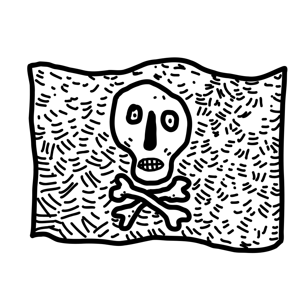 Illustration of a pirate flag symbolizing Nimblr simulated cyber attacks.